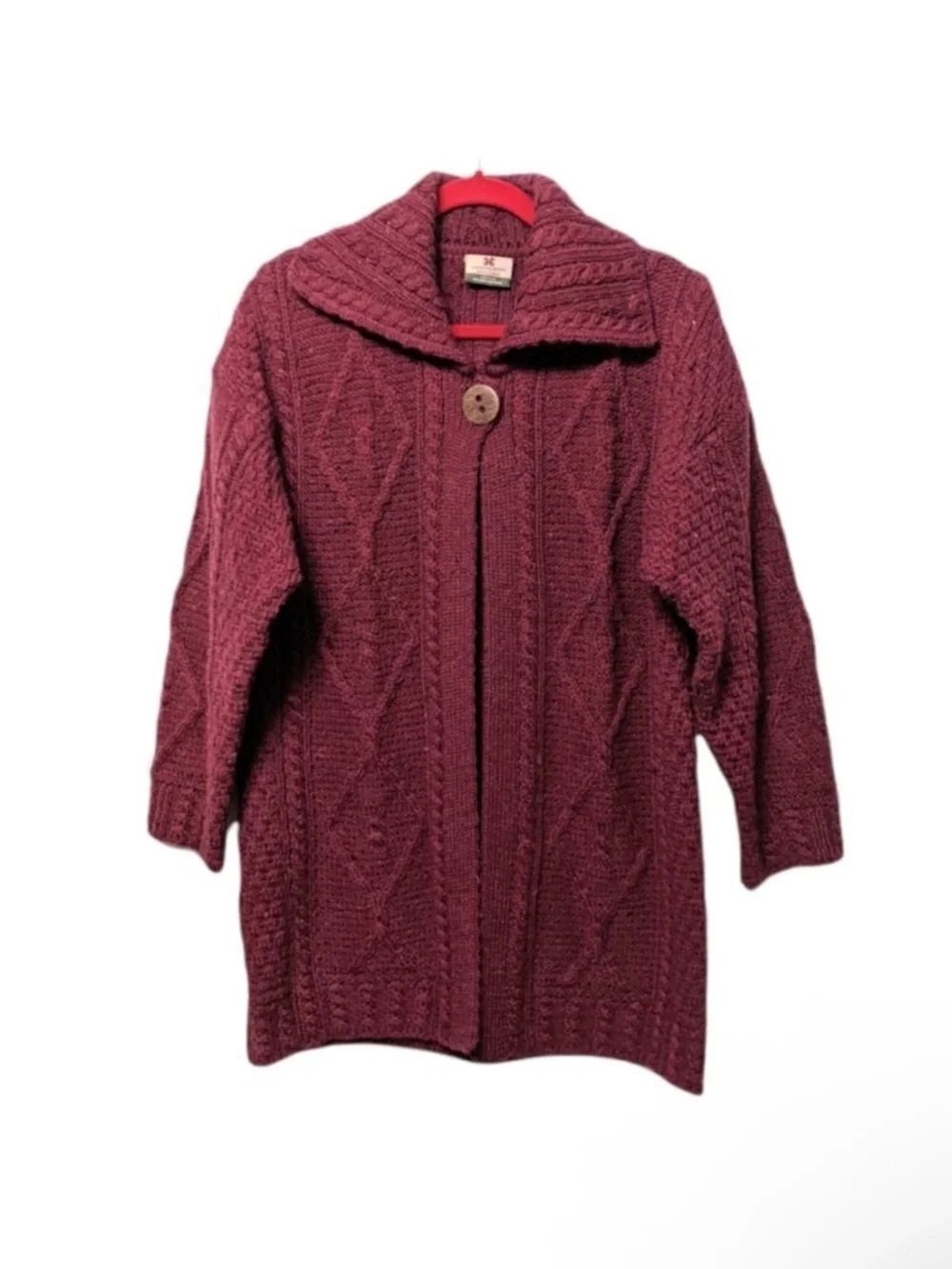 CARRAIGDONN Aran 100% New Wool Long Cardigan L